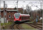 Flirt 427 003 aus Rostock kurz vor der Einfahrt in den Sassnitzer Bahnhof am 27.01.08