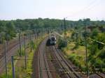 Nachschuss auf den Triebwagen der Eurobahn am 07.08.08 bei der Ausfahrt aus Bitterfeld.