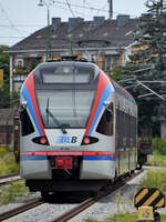 ET 134 der Berchtesgadener Landbahn war Mitte August 2020 in Freilassing abgestellt.