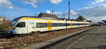 Der ET5.14, ein vierteiliger Flirt 1 der eurobahn, hat am 07.02.2026 einen planmäßigen Halt in Hamm (Westfalen).
