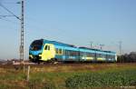 WFB 1428 109, 4-teiliger Stadler Flirt, WestfalenBahn ET 409 (Baujahr 2015) auf Probefahrt Richtung Hannover, KBS 370 Bielefeld - Hannover, fotografiert bei Vornhagen am 27.11.2015