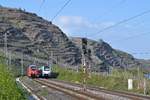 Begegnung an der Nordeinfahrt/ -ausfahrt des Bahnhofs Winningen/Mosel: DB Regio 442 003/503  Nittel  als RB 81 (12192)  Moseltalbahn  Koblenz Hbf - Cochem/Mosel und DB Regio 429 103/603 als RE 1