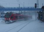 429 028 kam am 03.Februar 2010,als RE 33308 Binz-Stralsund,mit 20min Versptung in Bergen/Rgen an.