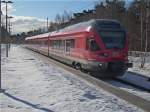 Auf der Fahrt von Stralsund nach Binz hielt 429 027,am 05.Mrz 2010,im kleinen Zwischenbahnhof Prora.