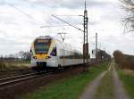 Nachschuß auf den ET 7.13 der Eurobahn, soeben hat er den Bahnhof Boisheim verlassen und der nächste Halt auf der Strecke ist Dülken.2.4.2010