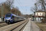 Metronom ET 312 ff befinden sich als M 79015 am 07.03.2015 auf dem Weg nach Salzburg, aufgenommen in Aßling.