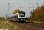 ET 440 222 ist als RS1 von Bremen Farge auf dem Weg nach Verden (Aller) und erreicht in Krze den Bahnhof Bremen Mahndorf. Aufgenommen am 27.10.2012 