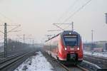 442 224 als S1 nach Hersbruck (r. Pegnitz) fuhr am 28 Januar in Nürnberg Rothenburgerstraße ein