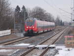 442 857 hielt,am 22.Januar 2018,am neuen Bahnsteig,in Rambin.Davor der Zugang zum Gleis 1 für die Züge Richtung Sassnitz/Binz.