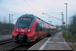 Ein  neues  Gesicht bei der S-Bahn Mitteldeutschland...
Nachschuss auf 442 102 (Bombardier Talent 2) des Rhein-Sieg-Express (DB Regio NRW) als S 37763 (S7) von Halle-Nietleben nach Halle(Saale)Hbf Gl. 13a, die den Hp Halle Zscherbener Straße auf der Bahnstrecke Merseburg–Halle-Nietleben (KBS 588) verlässt. [9.4.2018 | 19:56 Uhr]