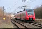 Nachschuss auf 442 709 (Bombardier Talent 2) von DB Regio Südost als RE 18391 (RE10) von Leipzig Hbf nach Cottbus, der den Bahnhof Leipzig-Thekla auf der Bahnstrecke Leipzig–Eilenburg (KBS