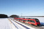 442 326 aus Potsdam nach Königs Wusterhausen. Bei Ahrensdorf konnte die Hamsterbacke mit einer Schneelandschaft festgehalten werden. 11.01.2026