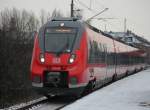 442 343-0 als S1 von Rostock Hbf nach Warnemnde kurz vor der Ausfahrt im Haltepunkt Rostock-Holbeinplatz.31.01.2014