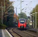 Ein Nachschuss von der 442 760 kommt als Werkstattfahrt aus Aachen-Hbf nach Düsseldorf-Hbf und kam aus Richtung Aachen-Hbf,Aachen-Schanz,Aachen-West,Laurensberg,Richterich,Kohlscheid,Herzogenrath,Palenberg,Zweibrüggen,Frelenberg,Geilenkirchen,Süggerrath,Lindern,Brachelen,Hückelhoven-Baal,Baal und fuhr durch Erkelenz in Richtung Herrath,Beckrath,Wickrath,Rheydt-Hbf,Mönchengladbach-Hbf. Aufgenommen vom Bahnsteig 1 in Erkelenz. Bei Sonnenschein und Wolken am Nachmittag vom 1.11.2016.