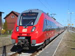 Fast den Zielbahnhof Rostock hatte der 442 843,am 01.April 2019,erreicht doch in Rövershagen wurde noch ein Kreuzungshalt eingelegt.