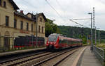 442 108 erreicht am 22.06.19 auf dem Weg von Nürnberg nach Leipzig den Bahnhof Camburg(S).