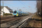 Westfalenbahn ET 604 ist hier in Hiddenhausen Schweicheln am 19.3.2021 um 11.25 Uhr unterwegs in Richtung Herford.
