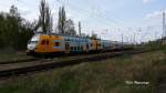 Am 28.4.2015 in Wismar, Ausfahrt ET 445 ODEG nach Cottbus  