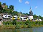 Deutschland, Rheinland-Pfalz,  Siemens Desiro ML der Trans Regio Mittelrheinbahn verlässt Niederheimbach, KBS 471, 01.07.2013