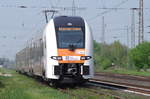 Der Doppelstock-Triebwagen  Siemens Desiro HC  durchfährt am 21. April 2018 den Bahnhof Lintorf. Der Zug trägt die Kennzeichnung RRX (für Rhein-Ruhr-Express), hat vorne aber die Schilder  GPS-Infradat  drauf. Das bedeutet, dass die Fahrt als GPS-Messfahrt auf Video aufgezeichnet wurde. Der Triebwagen trägt die Bezeichnung 462 007.