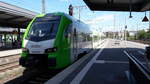 Stadler Flirt 3 des VRR betrieben von der Abellio fährt in Essen Hauptbahnhof ein am 14.08.2021