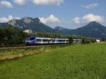 Der ET 304 als M nach München am 16.06.2018 unterwegs bei Brannenburg.