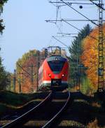 1 440 314-1 hat am 01.11.2015 die Steilrampe zwischen Erkrath und Hochdahl überwunden und fährt in die S-Bahn-Station Hochdahl ein