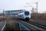 1442 166 (Bombardier Talent 2) der S-Bahn Mitteldeutschland (MDSB II | DB Regio Südost) als S 37256 (S2) von Leipzig-Stötteritz erreicht ihren Endhaltepunkt Leipzig Messe auf der Bahnstrecke