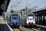 MAGDEBURG, 25.09.2023, rechts 1442 667 als RE14 nach Dessau Hbf, links 1442 308 als RE13 nach Magdeburg Hbf bei der Einfahrt in Magdeburg Hbf