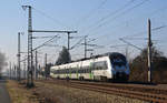 1442 214 fuhr am 14.02.17 auf der S4 zwischen Hoyerswerda und Wurzen. Hier passiert der Hamster nach dem er in Engelsdorf gehalten hatte die Ausfahrt des Rbf Engelsdorf Richtung Wurzen.