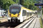 Nachschuß auf den RE 10a von Abellio der am Montagnachmittag gen Heilbronn fahrend hier in Zwingenberg Neckar. 18.5.2020