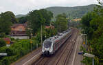 9442 313 erreicht am 22.06.19 den Haltepunkt Uhlstädt. Der abellio-Hamster war von Halle(S) nach Saalfeld(S) unterwegs.