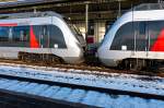 Zwei zusammengekuppelte Abellio Talent 2 am 09.01.2016 im Bahnhof Nordhausen