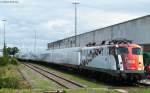 110 329-0 mit Science Express im Freiburger G�terbahnhof Nord 19.7.09