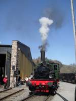 Lok  WALDBRL  der Wiehltalbahn im historischem Bw Gerolstein am 6.4.10.Sie ist aus dem Wiehltal fr die Veranstaltung  Dampfspektakel  gekommen.