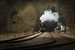 Televersion der Dampflok 50 3610 mit Bghw-Zug von Gerolstein nach Trier Hbf.