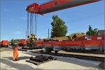 Bauzug-Entgleisung Radolfzell. Fertig aufgegleist, jetzt wird aufgeräumt. Juli 2016.

Standort des Fotografen auf dem Gehweg.