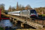 MRCE 182 514 mit RB40 Ersatzzug in Wetter an der Ruhr, Februar 2022.