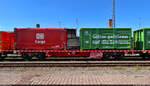 Multifunktionaler und modularer Güterwagen (m²-Wagen) mit der Bezeichnung  Uas 224.2  (31 80 9300 159-8 D-DB) beim Tag der Schiene in der Zugbildungsanlage (ZBA) Halle (Saale).