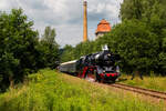 50 3648 zieht den Flöhatalexpress am 03.07.2021 vom Sächsische Eisenbahnmuseum Chemnitz nach Pockau - Lengefeld durch Hohenfichte.