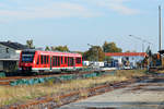 DB REGIO Lint 41 ausfahrend in Torgelow nach Pasewalk, im Hintergrund ist der neue Bahnsteig 2 zu erkennen und die Arbeiten am neuen Bahnsteig 1.
