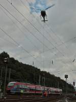 Mit Hilfe eines Hubschraubers wurden am 07.08.2011 in Stolberg Hbf Signale gesetzt.