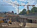 Baufortschritt an der östlichen Einfahrt des neuen Stuttgarter Tiefbahnhofs, unweit der neuen Haltestelle Staatsgalerie.