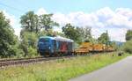 Spitzke 248 028 mit einem Bauzug Richtung Erfurt, am 04.08.2025 bei Bad Hersfeld.