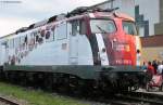 110 329-0 mit Science Express im Freiburger Gterbahnhof Nord 19.7.09