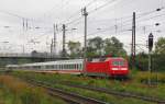 Die ehemalige ZDF-Werbelok DB 120 151-6 mit dem IC 2252 von Leipzig Hbf nach Frankfurt (M) Flughafen Fernbf, in Naumburg (S) Hbf; 10.09.2011