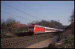 101110 ist hier auf der Rollbahn bei Hasbergen am 4.4.1999 um 09.47 Uhr mit einem Intercity in Richtung Münster unterwegs.