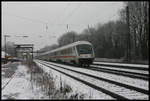 Mit Steuerwagen voraus fährt dieser Intercity am 20.2.2005 in Richtung Osnabrück hier durch den Bahnhof Natrup Hagen.