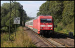 DB 101009-9 ist hier bei Natrup Hagen am 16.08.2019 um 8.57 Uhr mit einem Intercity in Richtung Osnabrück unterwegs.