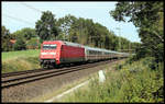 DB 101007-4 ist hier am 14.9.20019 um 14.46 Uhr mit einem Intercity auf der Rollbahn bei Hasbergen in Richtung Münster unterwegs.